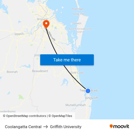 Coolangatta Central to Griffith University map