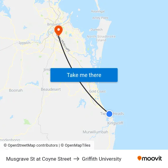 Musgrave St at Coyne Street to Griffith University map
