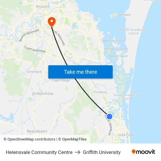Helensvale Community Centre to Griffith University map