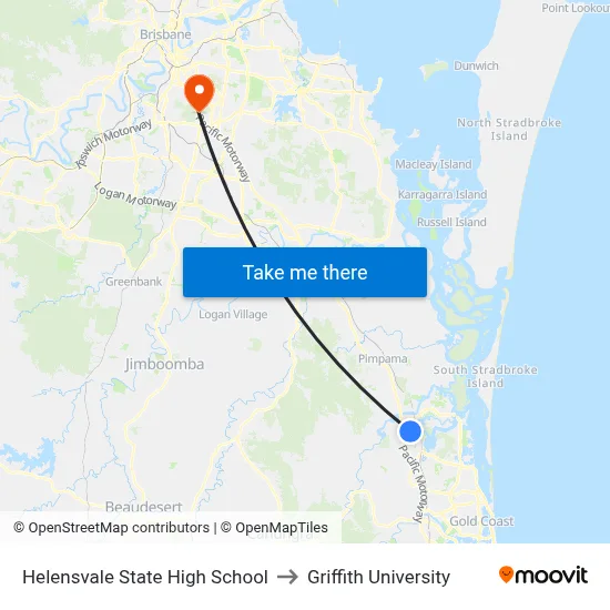 Helensvale State High School to Griffith University map