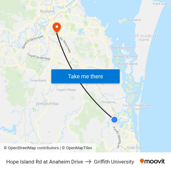 Hope Island Rd at Anaheim Drive to Griffith University map