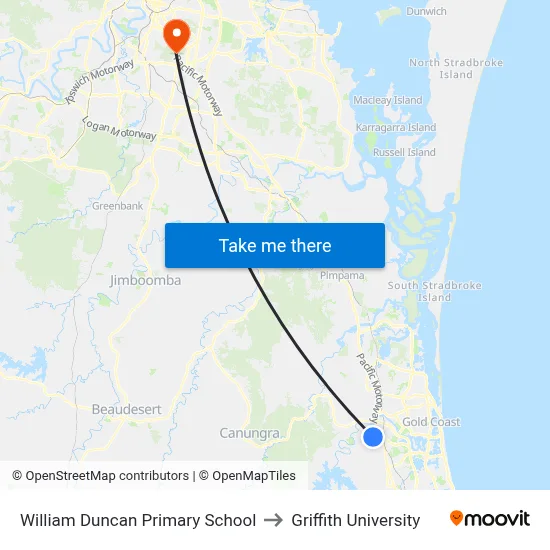 William Duncan Primary School to Griffith University map