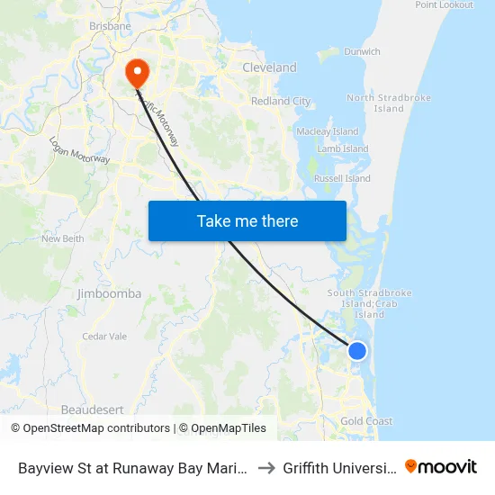 Bayview St at Runaway Bay Marina to Griffith University map