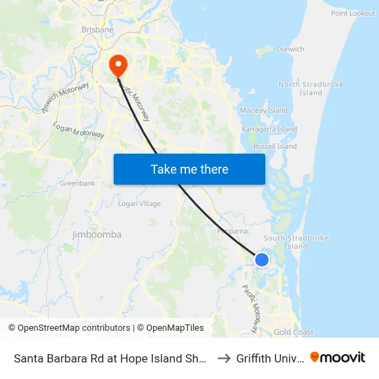 Santa Barbara Rd at Hope Island Shopping Centre to Griffith University map