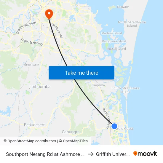 Southport Nerang Rd at Ashmore Road to Griffith University map