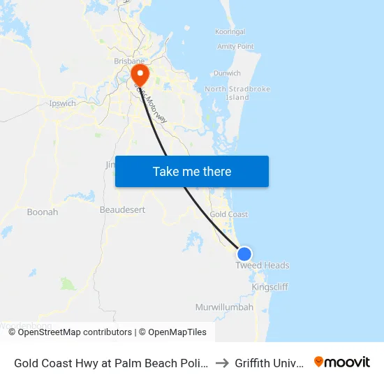 Gold Coast Hwy at Palm Beach Police Station to Griffith University map