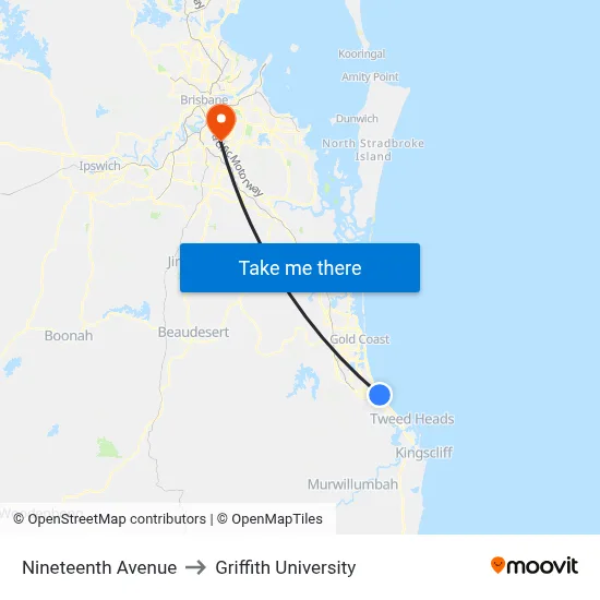 Nineteenth Avenue to Griffith University map