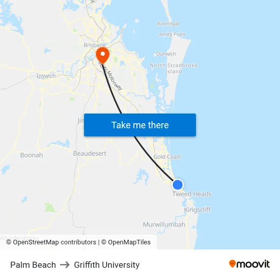 Palm Beach to Griffith University map