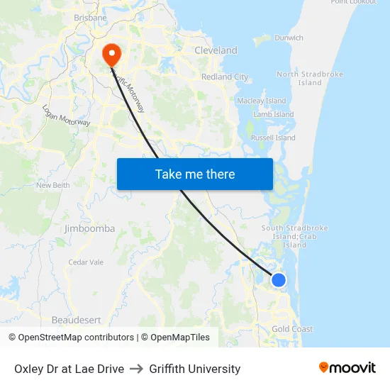 Oxley Dr at Lae Drive to Griffith University map