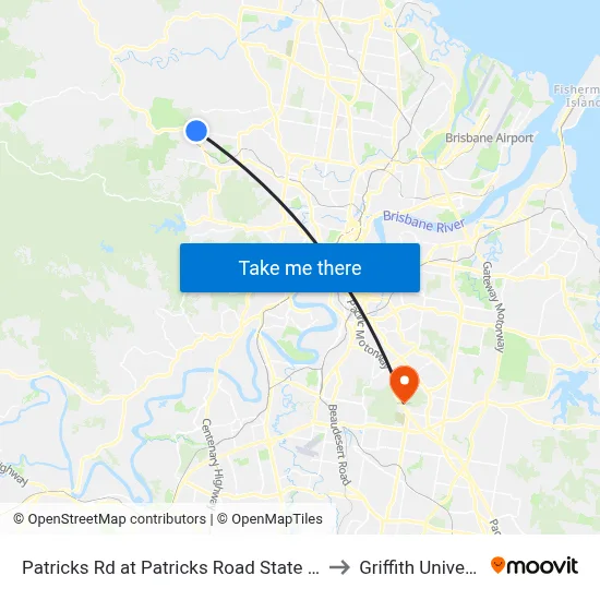 Patricks Rd at Patricks Road State School to Griffith University map