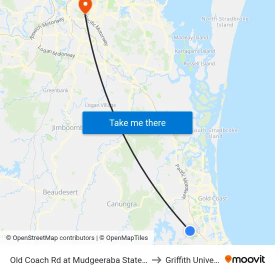 Old Coach Rd at Mudgeeraba State School to Griffith University map