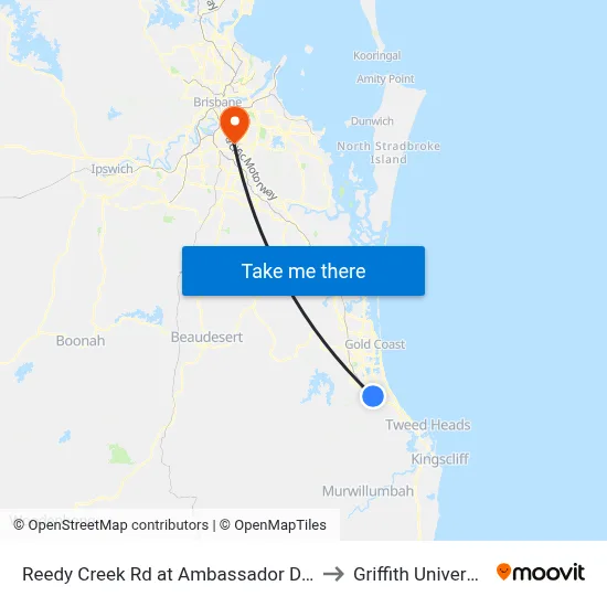Reedy Creek Rd at Ambassador Drive to Griffith University map