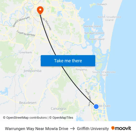 Warrungen Way Near Mowla Drive to Griffith University map