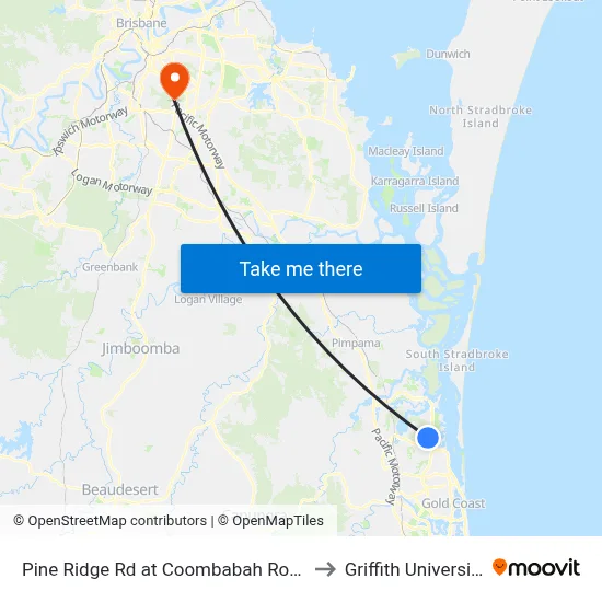 Pine Ridge Rd at Coombabah Road to Griffith University map