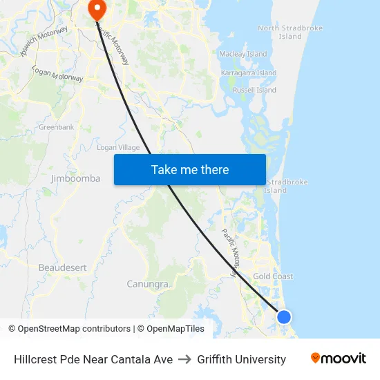Hillcrest Pde Near Cantala Ave to Griffith University map