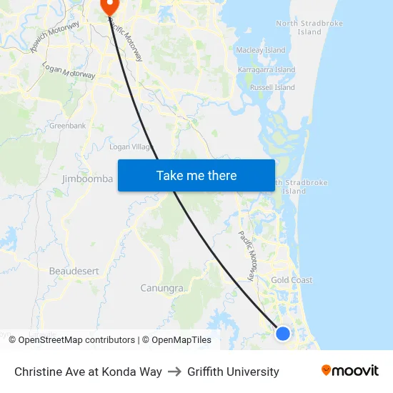 Christine Ave at Konda Way to Griffith University map