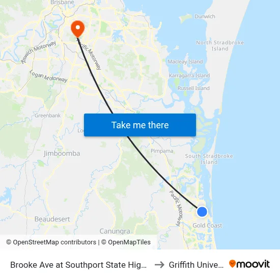 Brooke Ave at Southport State High School to Griffith University map