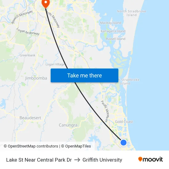 Lake St Near Central Park Dr to Griffith University map