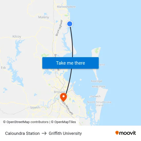 Caloundra Station to Griffith University map