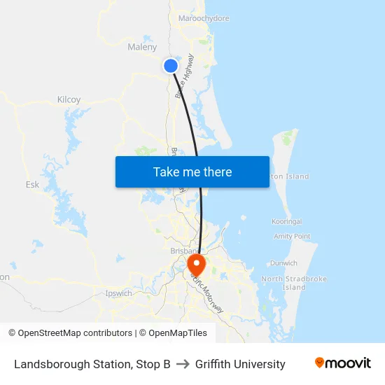Landsborough Station, Stop B to Griffith University map