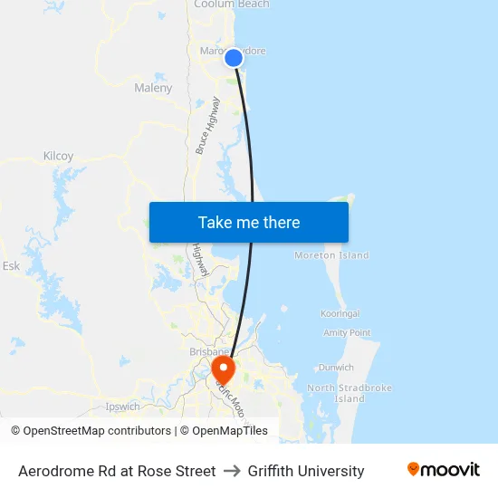 Aerodrome Rd at Rose Street to Griffith University map