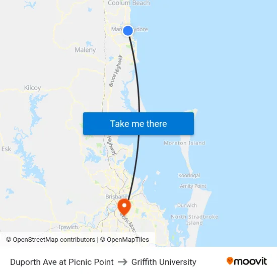 Duporth Ave at Picnic Point to Griffith University map