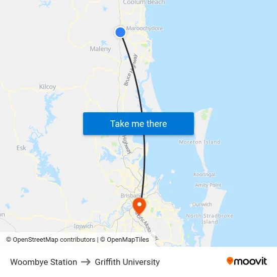 Woombye Station to Griffith University map