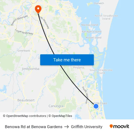 Benowa Rd at Benowa Gardens to Griffith University map
