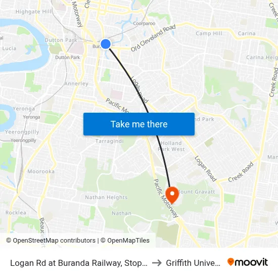Logan Rd at Buranda Railway, Stop 14/16 to Griffith University map