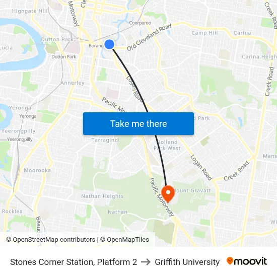 Stones Corner Station, Platform 2 to Griffith University map