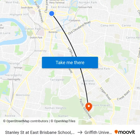 Stanley St at East Brisbane School, Stop 10 to Griffith University map