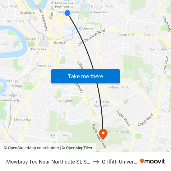 Mowbray Tce Near Northcote St, Stop 13 to Griffith University map