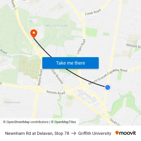 Newnham Rd at Delavan, Stop 78 to Griffith University map