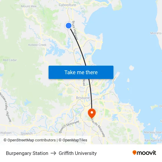 Burpengary Station to Griffith University map
