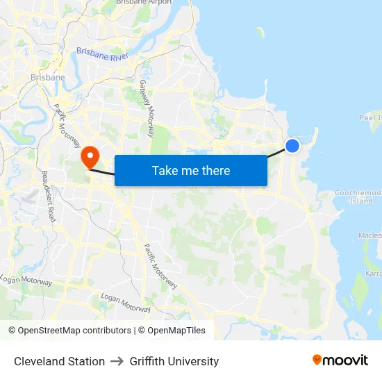 Cleveland Station to Griffith University map