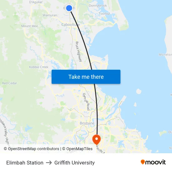 Elimbah Station to Griffith University map