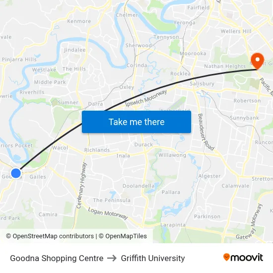 Goodna Shopping Centre to Griffith University map