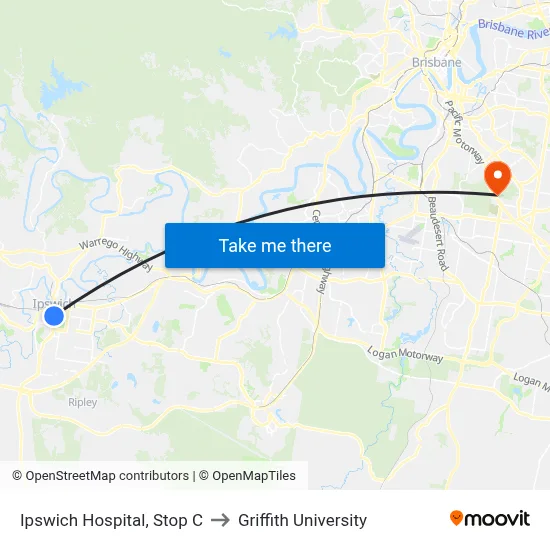 Ipswich Hospital, Stop C to Griffith University map