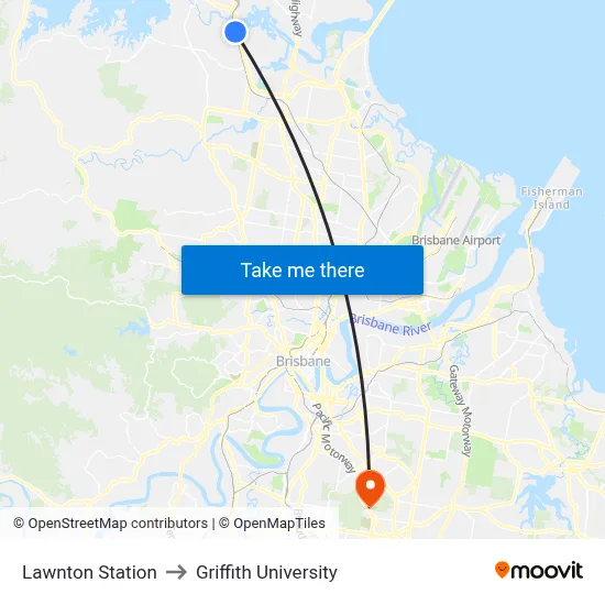 Lawnton Station to Griffith University map