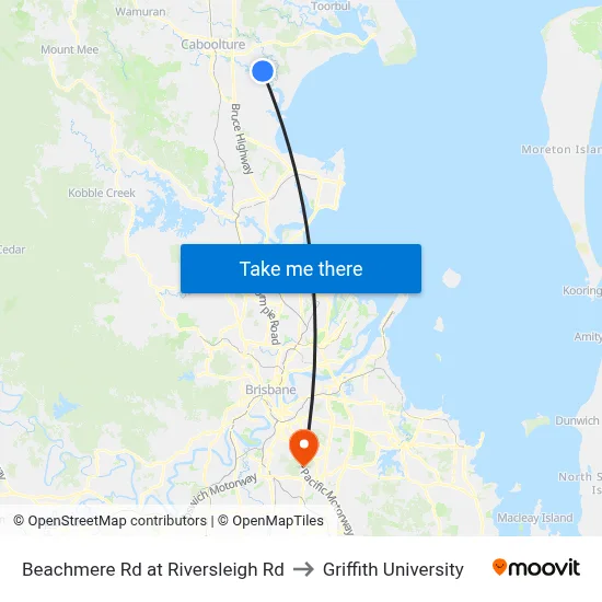 Beachmere Rd at Riversleigh Rd to Griffith University map
