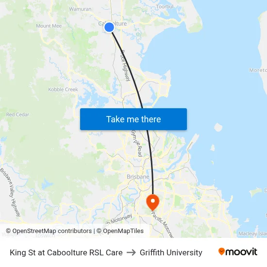 King St at Caboolture RSL Care to Griffith University map