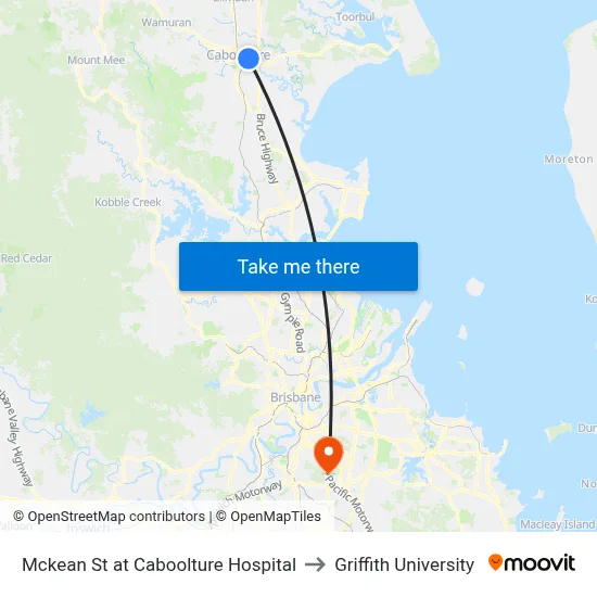 Mckean St at Caboolture Hospital to Griffith University map