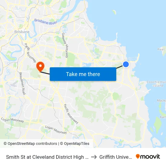 Smith St at Cleveland District High School to Griffith University map