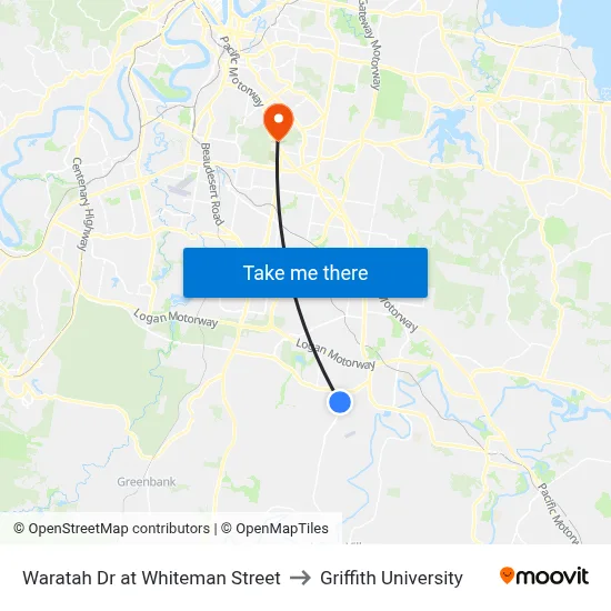 Waratah Dr at Whiteman Street to Griffith University map