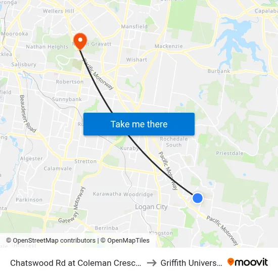 Chatswood Rd at Coleman Crescent to Griffith University map