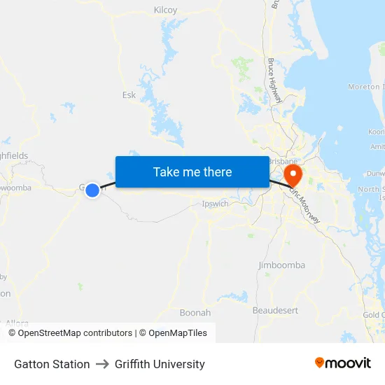 Gatton Station to Griffith University map