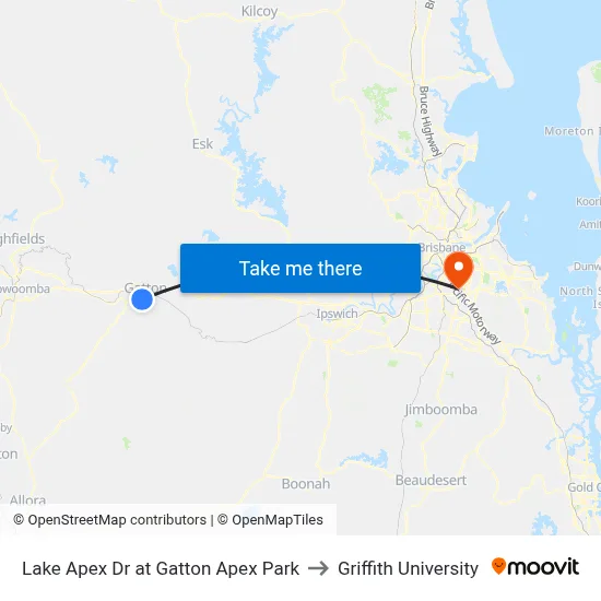 Lake Apex Dr at Gatton Apex Park to Griffith University map