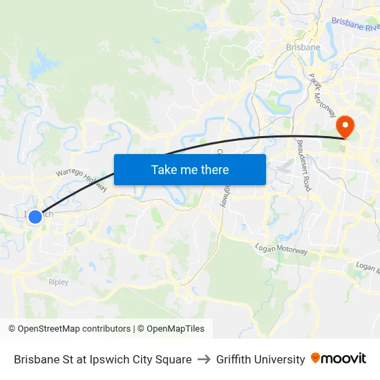 Brisbane St at Ipswich City Square to Griffith University map