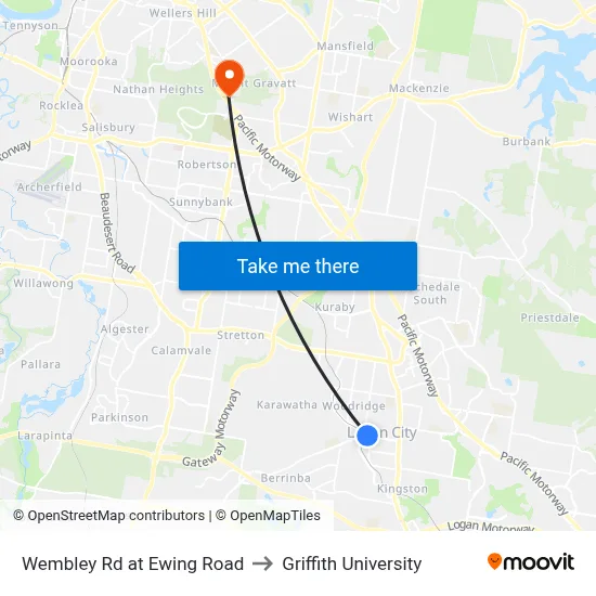 Wembley Rd at Ewing Road to Griffith University map