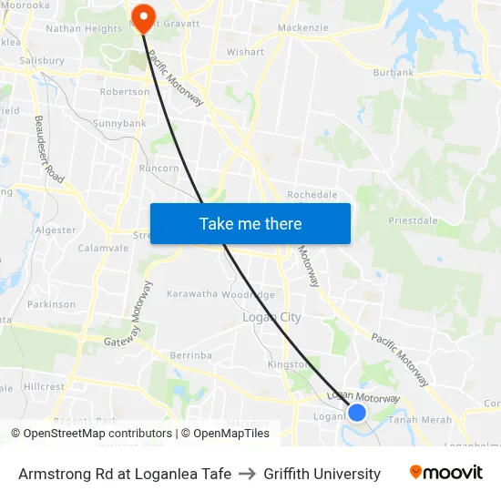 Armstrong Rd at Loganlea Tafe to Griffith University map